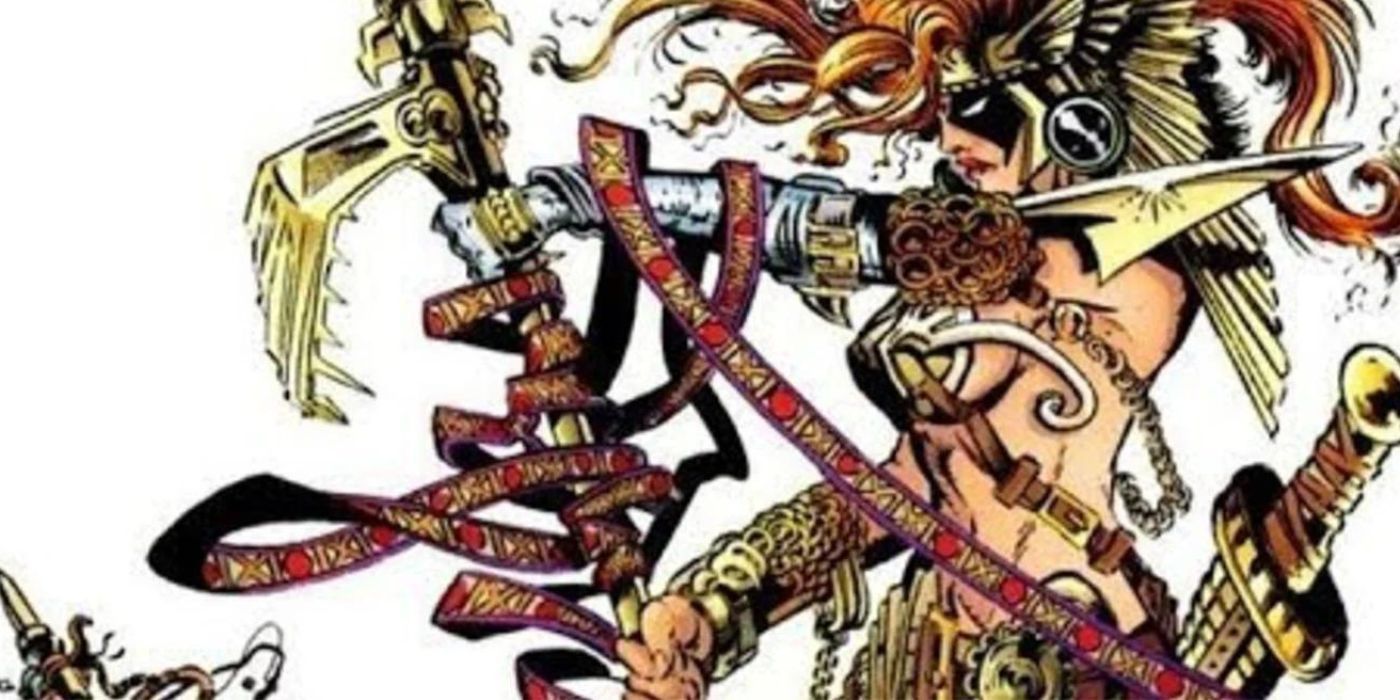 Angela holding a weapon in Spawn comics.