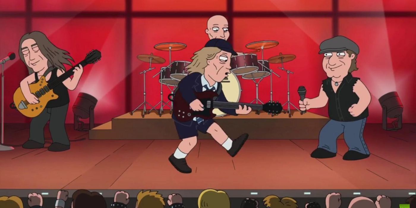 Angus Young on stage performing in Family Guy.