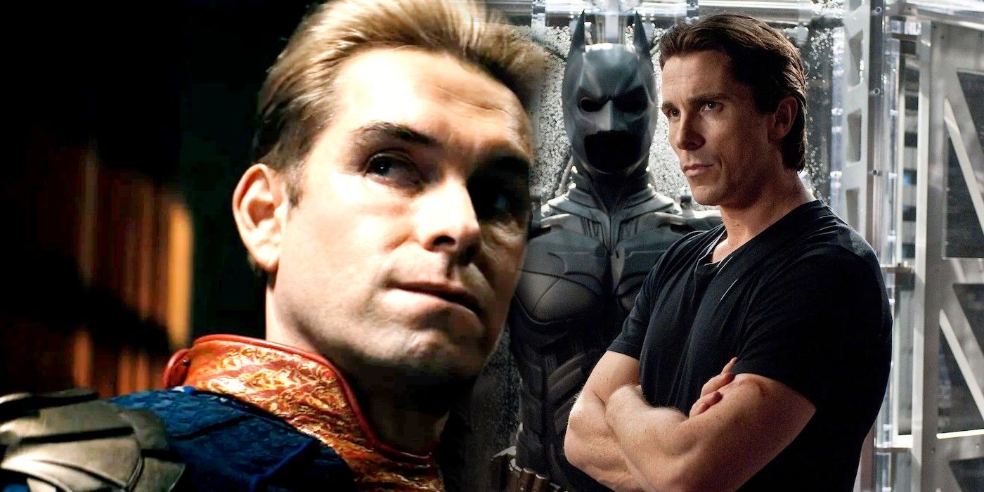 Antony Starr as Homelander in The Boys and Christian Bale as Bruce Wayne Batman in The Dark Knight