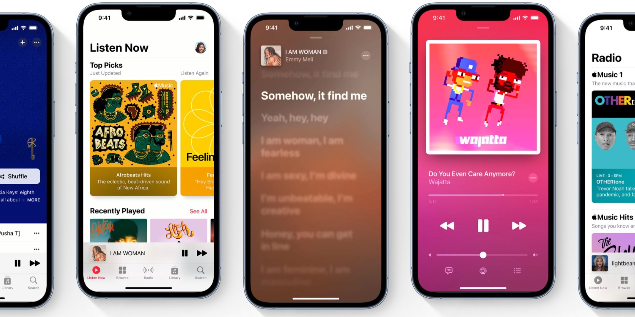 Various app pages on Apple Music.