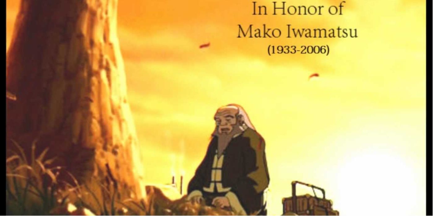Avatar The Last Airbender image of Iroh in Tales of Ba Sing Se with a memorial image for Mako's Rememberence.