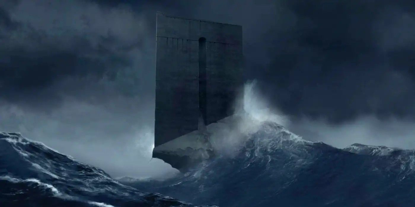 An image of Azkaban prison surrounded by ocean in Harry Potter