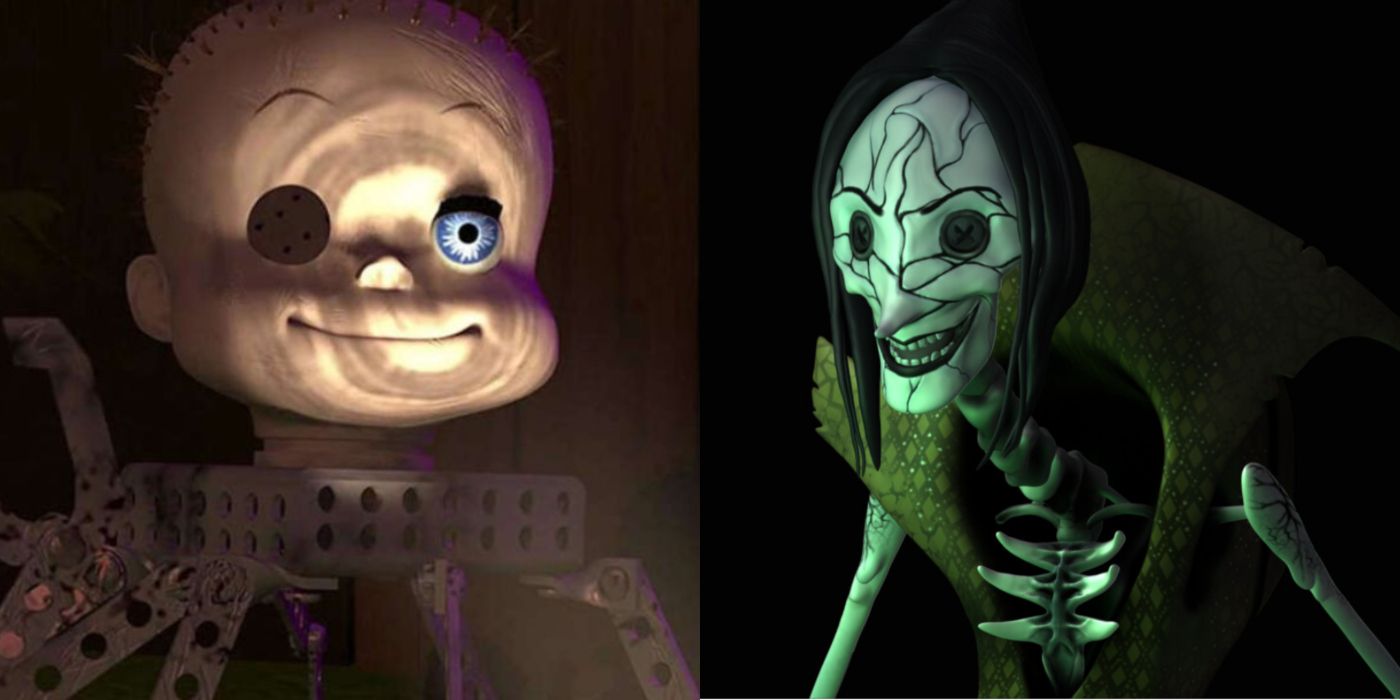 Split image of Babyface in Toy Story and The Other Mother in Coraline
