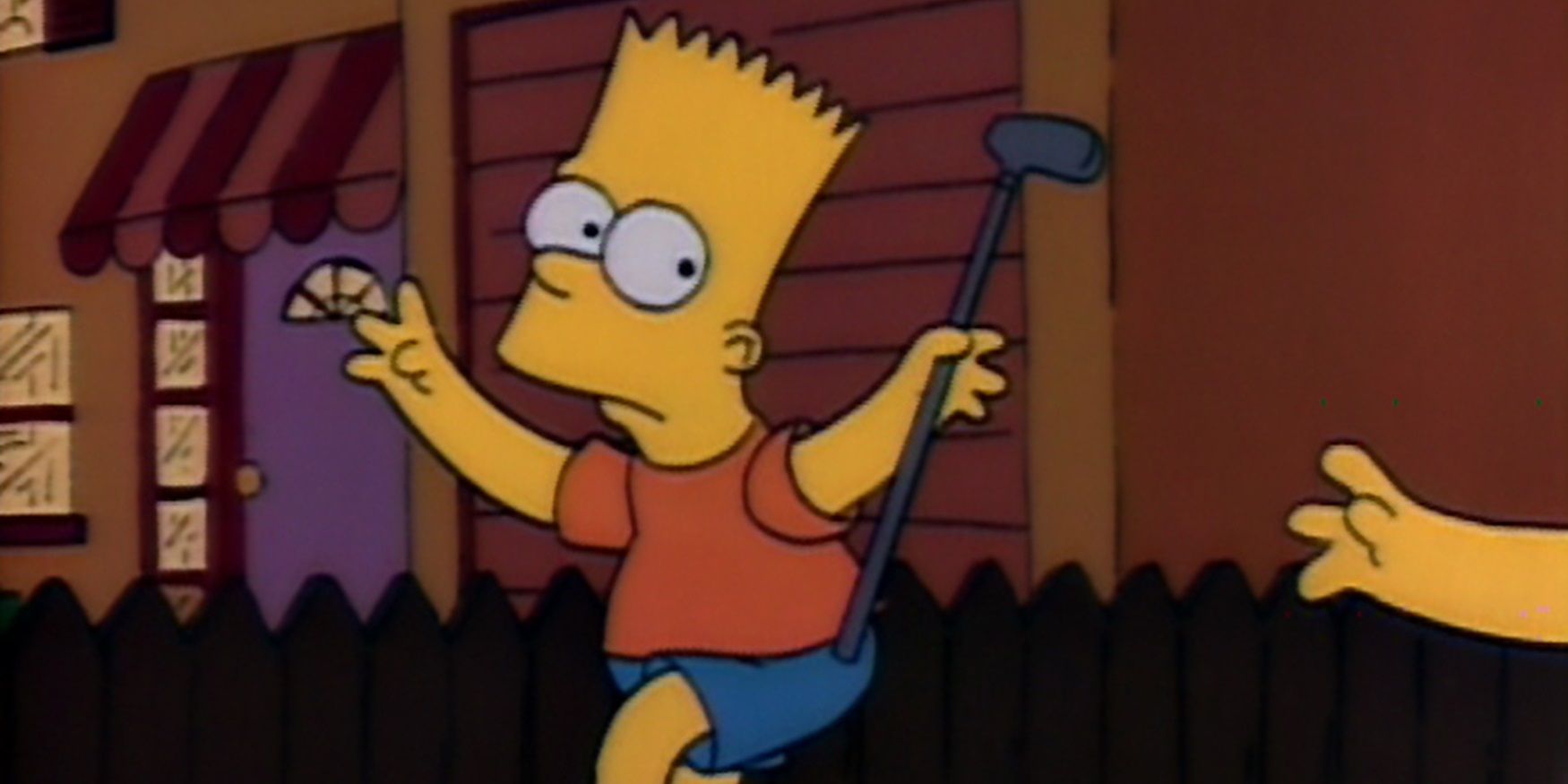 Bart balances with a putter in The Simpsons