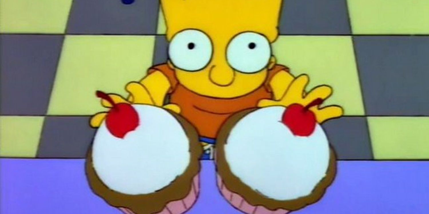 Bart reaches for cupcakes in The Simpsons
