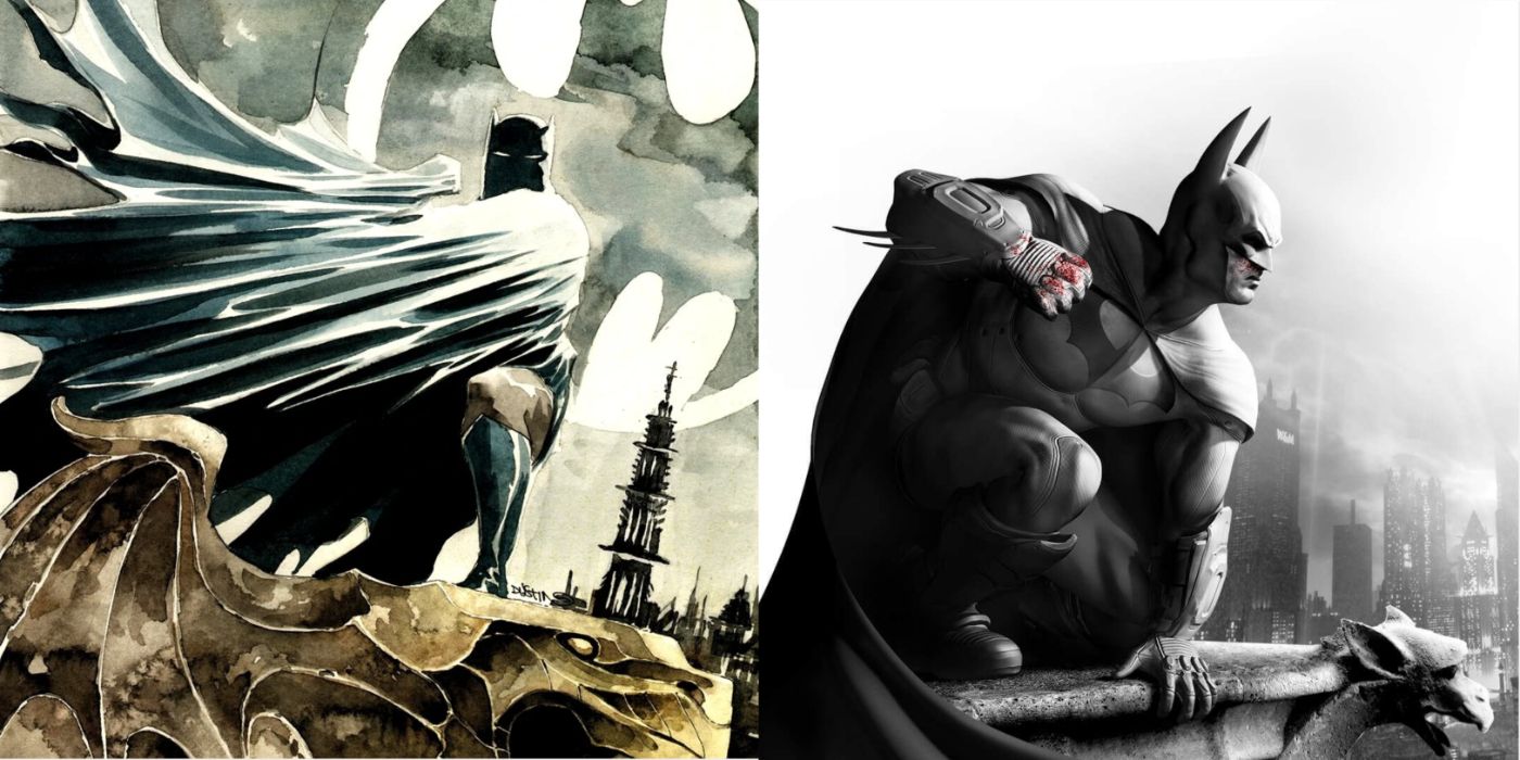 Split image of Batman: Streets of Gotham and Arkham City art.