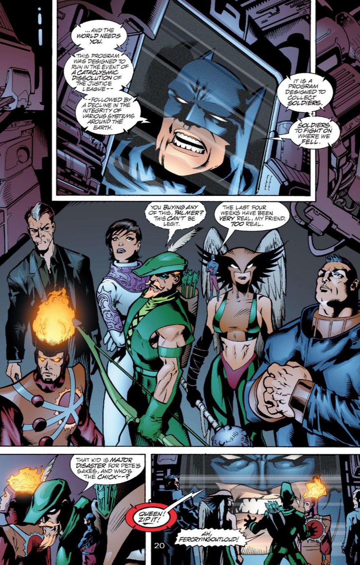 Batman yells at Green Arrow in Obsidian Age Justice League of America