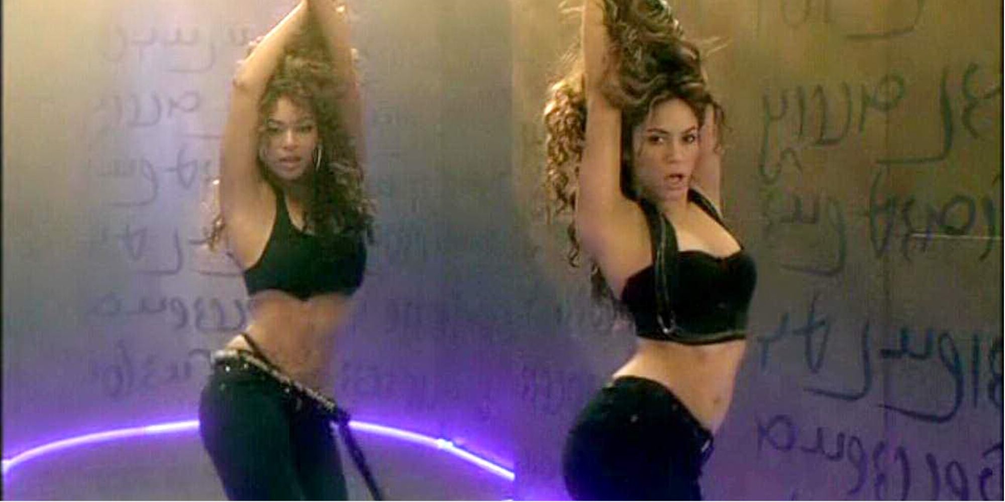 Beyoncé and Shakira dancing in the Beautiful Liar music vidoe