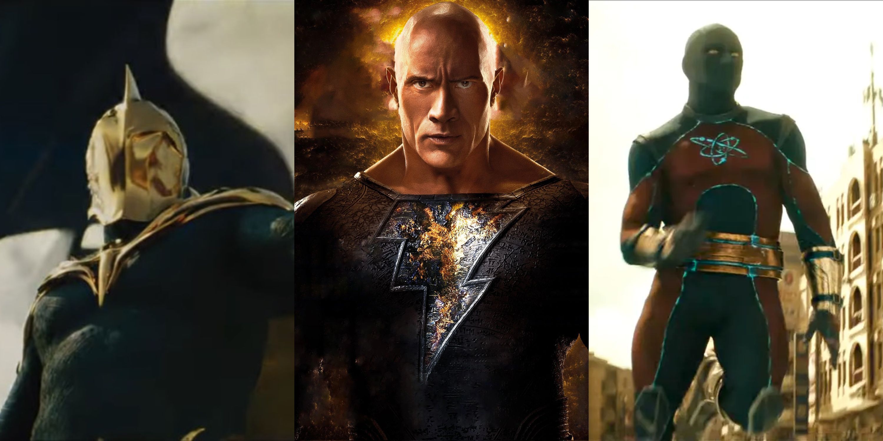 A split image of shots from the first Black Adam trailer
