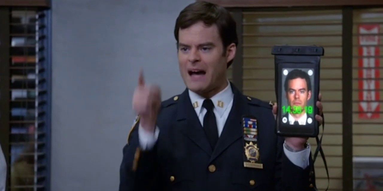 Bill Hader pointing a finger and shouting in Brooklyn Nine Nine 
