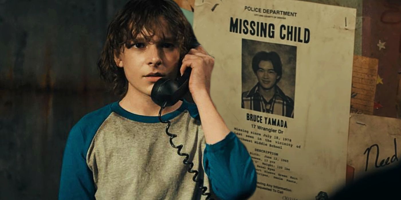 Someone on The Black Phone with a Missing Child poster in the background