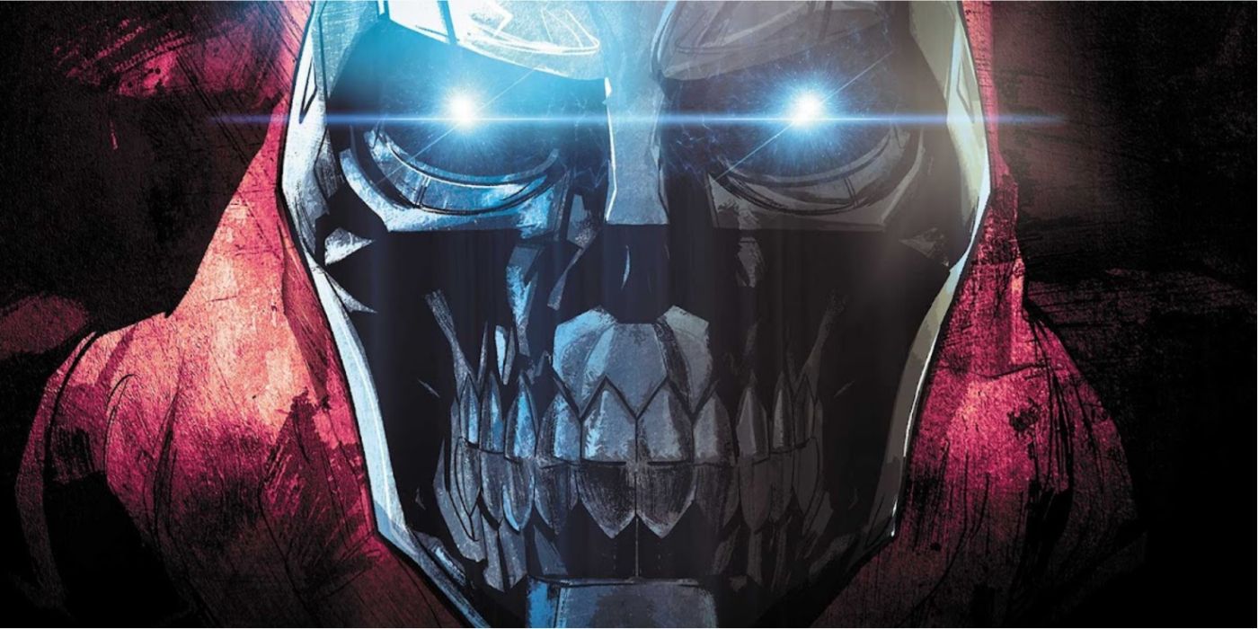 A closeup of Black Mask&rsquo;s mask.