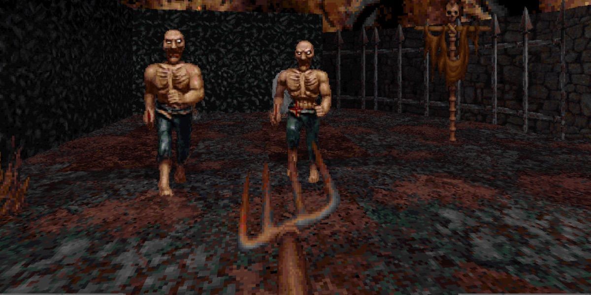 Zombies attack the player in Blood