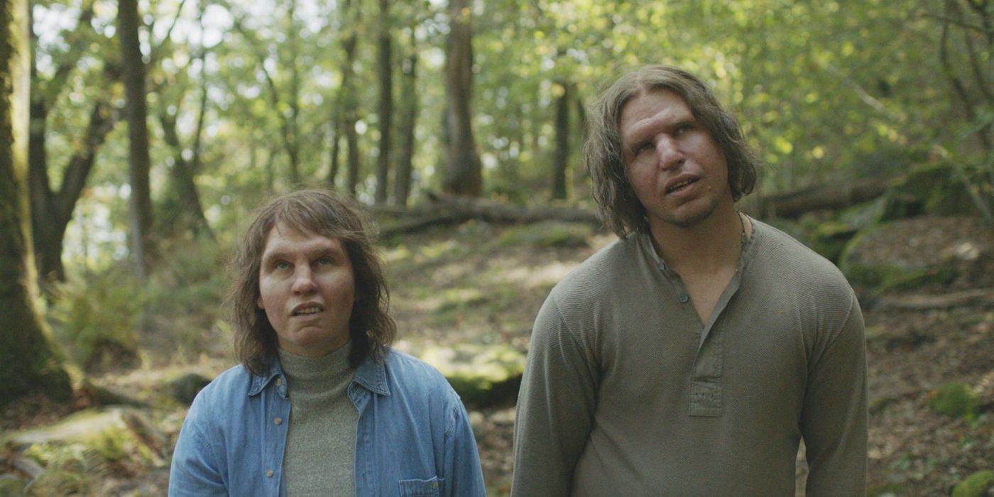 Two characters at the woods in the 2018 movie Border.