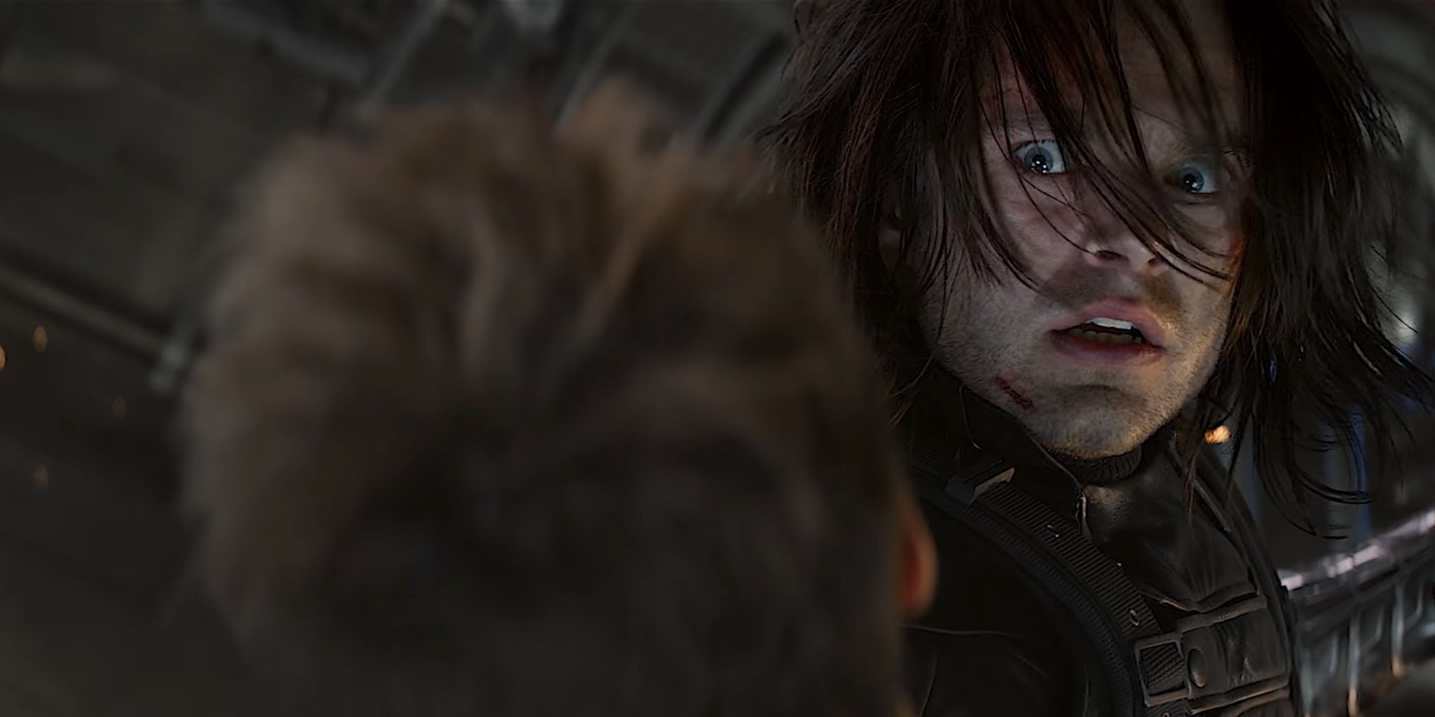 Bucky and Captain America fight in the climax of The Winter Soldier