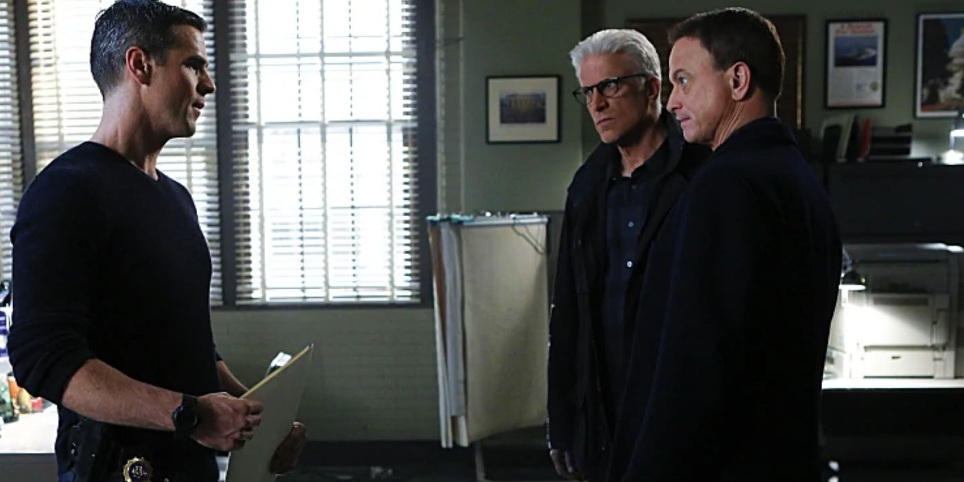 Eddie Cahill, Ted Danson, and Gary Sinise in the "Seth and Apep" CSI crossover episode