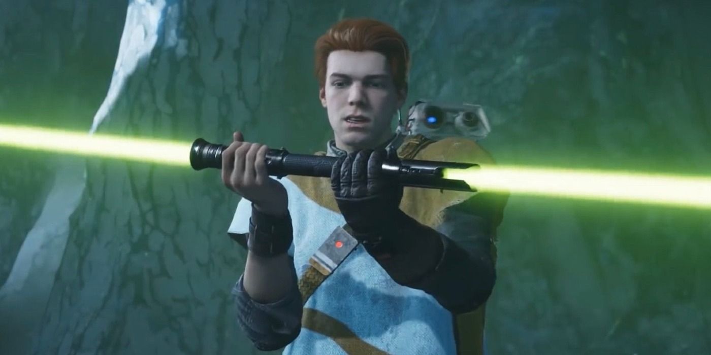 Cal Kestis está construindo um sabre de luz verde de lâmina dupla em Star Wars Jedi: Fallen Order.