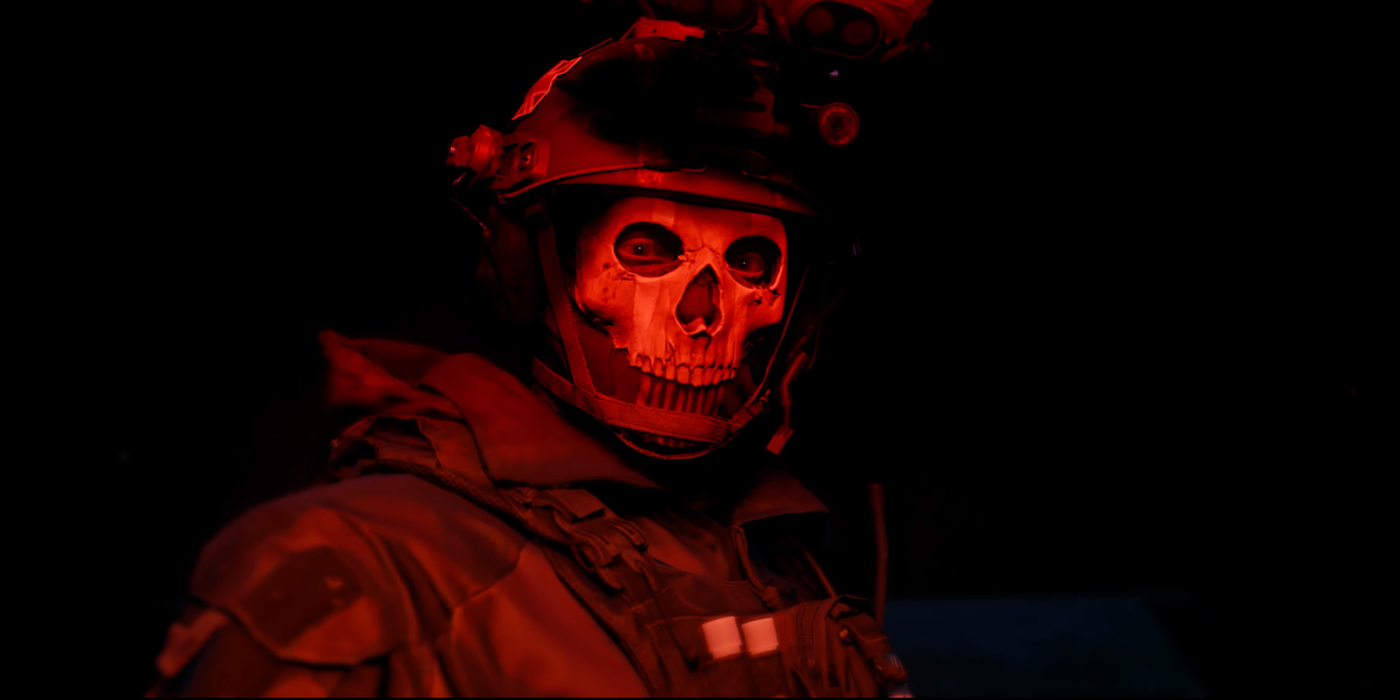 Call of Duty: Modern Warfare 2's Ghost bathed in red light.