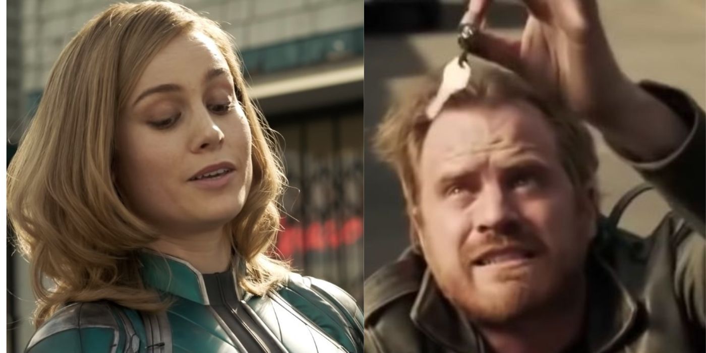 Captain Marvel taking keys from a motorcyclist in a deleted scene