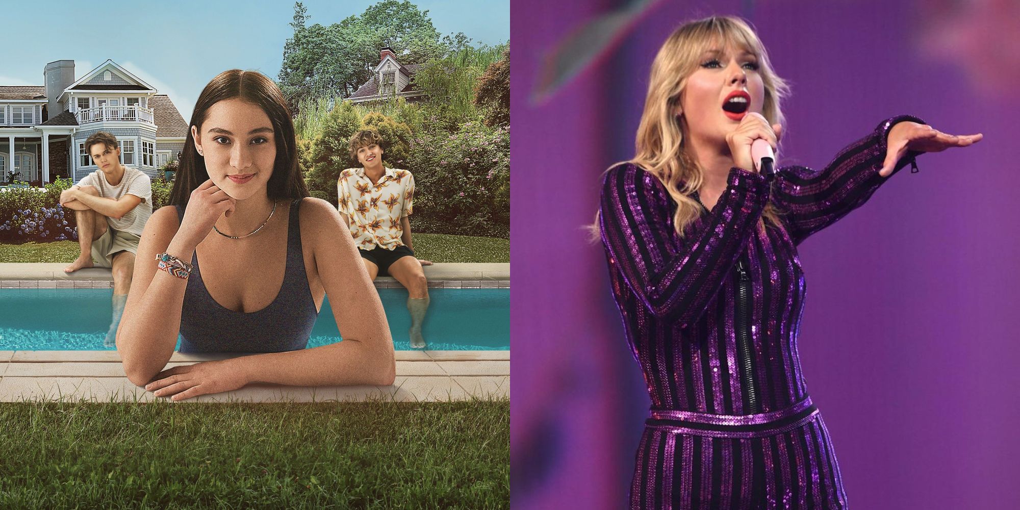 Split image showing the cast of The Summer I Turned Pretty and Taylor Swift.