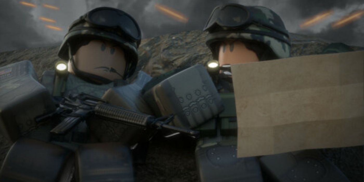 Two soldiers hiding in the game Call Of Roblox.