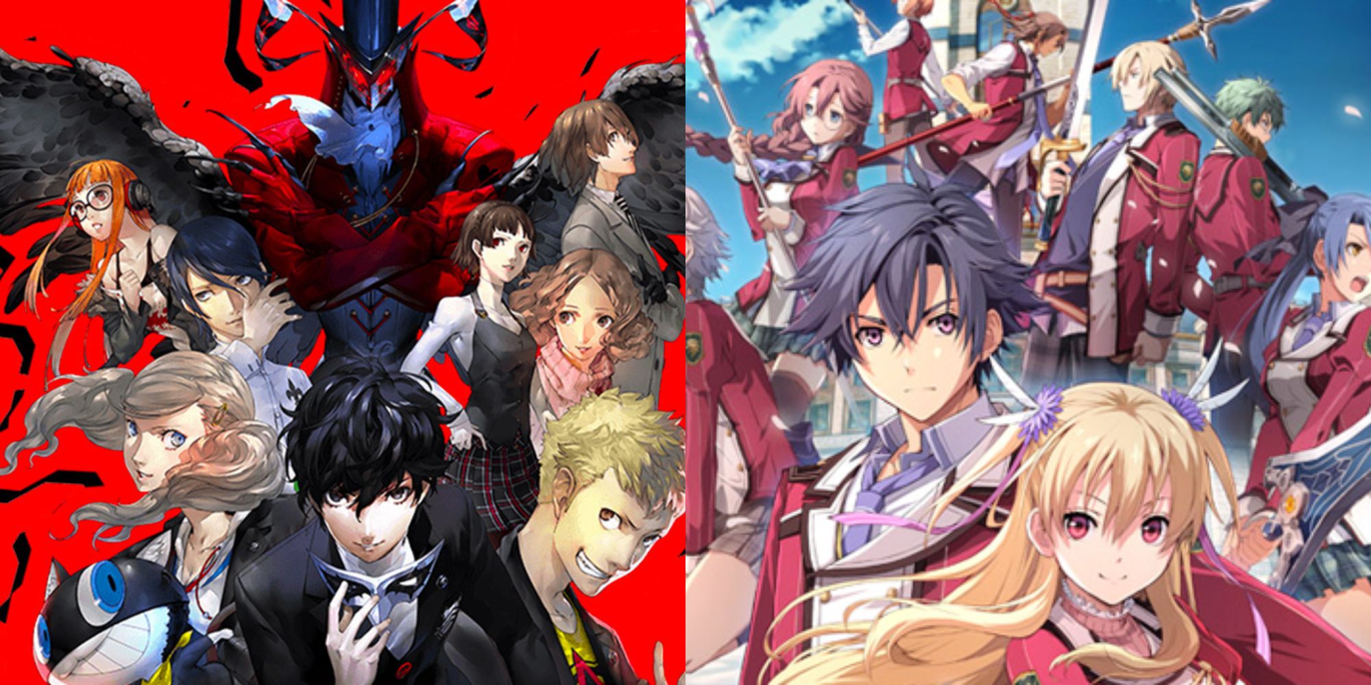 Split image showing characters from Person 5 and The Legend Of Heroes Trails Of Cold Steel.