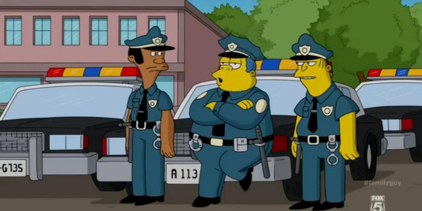 Chief Montgomery beside his car in The Simpsons.