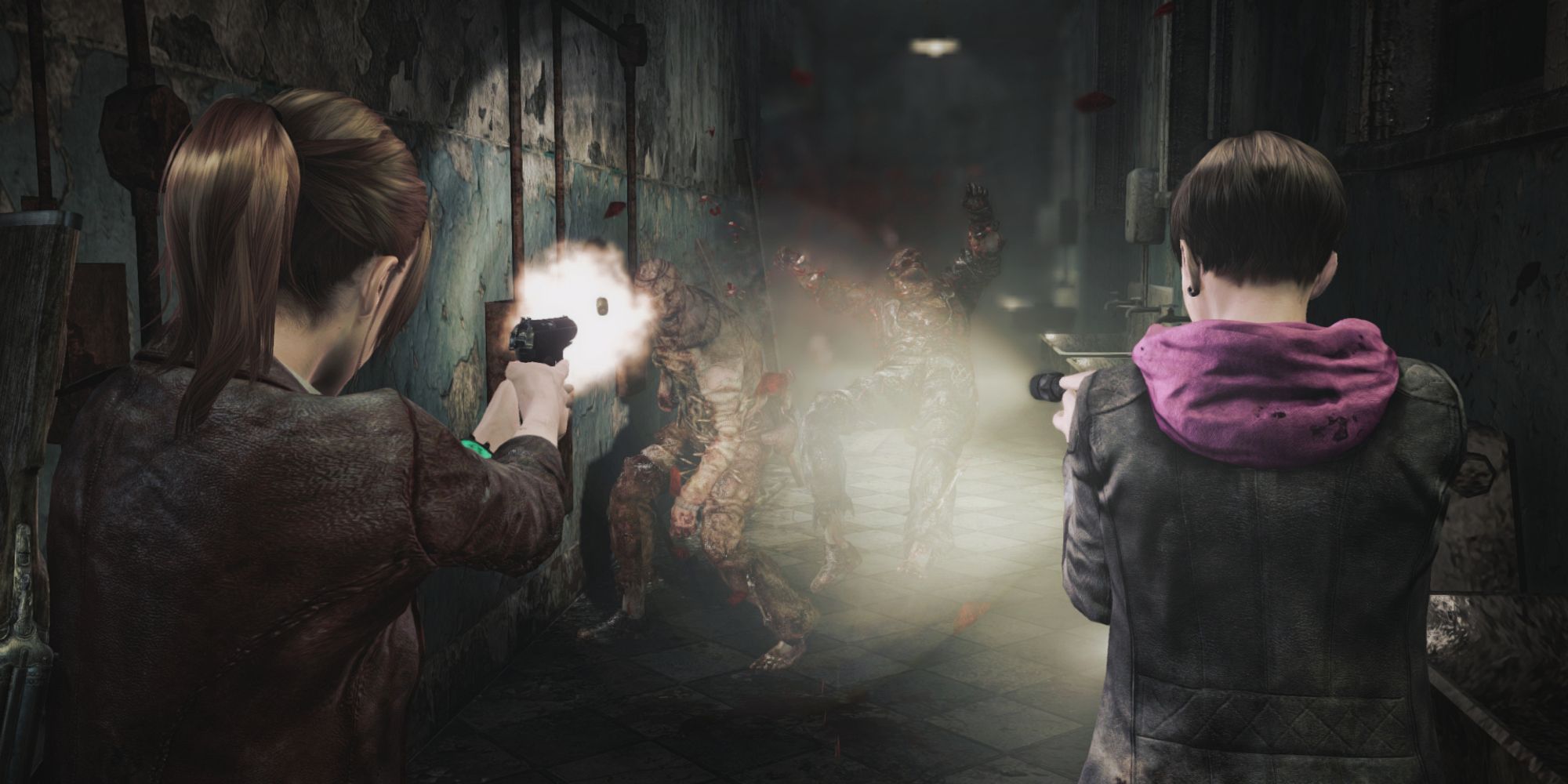 Claire Redfield and Moira Burton working together in Resident Evil Revelations 2