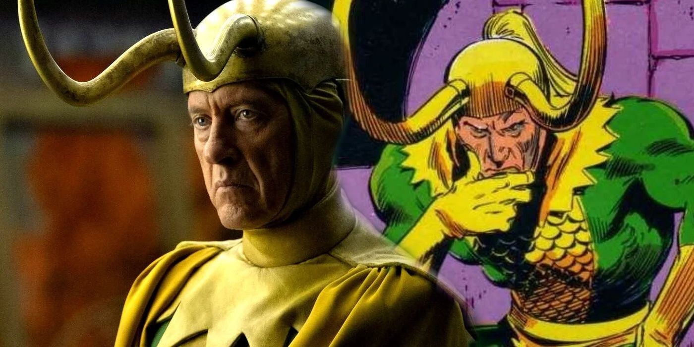 Richard E Grant as Classic Loki and comic book Loki in similar outfit