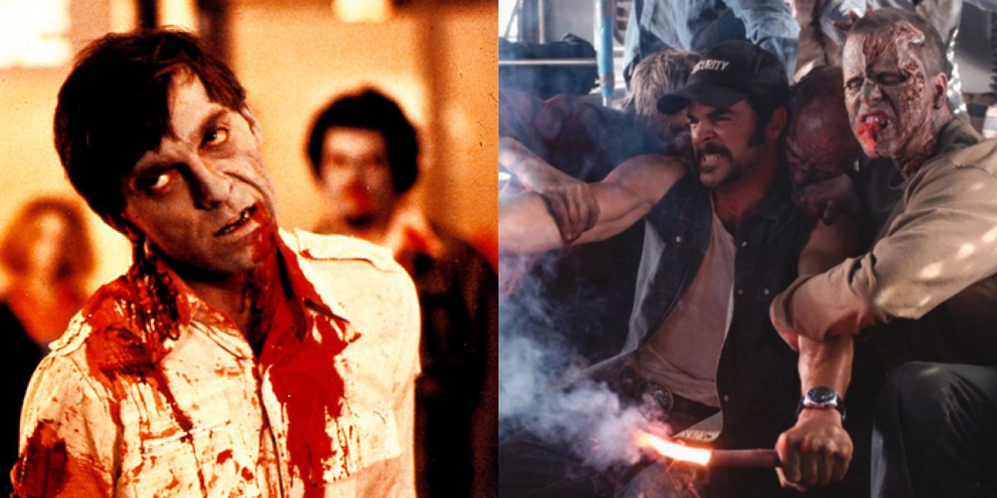 Collage Image. On the left is Dawn of the Dead 1978 and on the right Dawn of the Dead from 2004.