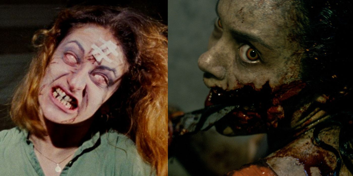 Collage Image. On the left is Evil Dead 1981 and on the right Evil Dead 2013.