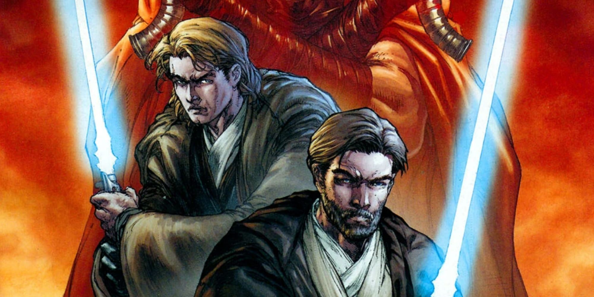 Anakin and Obi-Wan ignite their lightsabers in Star Wars comics.