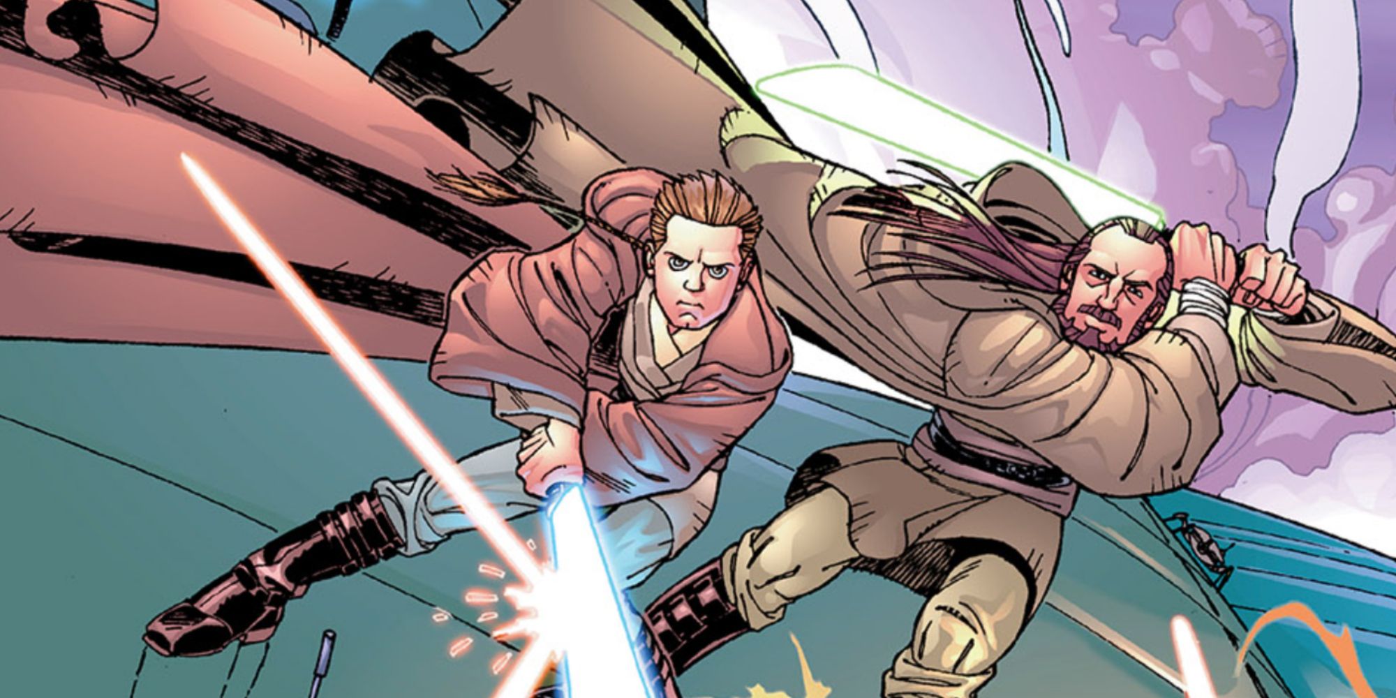 Obi-Wan and Qui-Gon Jinn use their lightsabers in Star Wars comics,