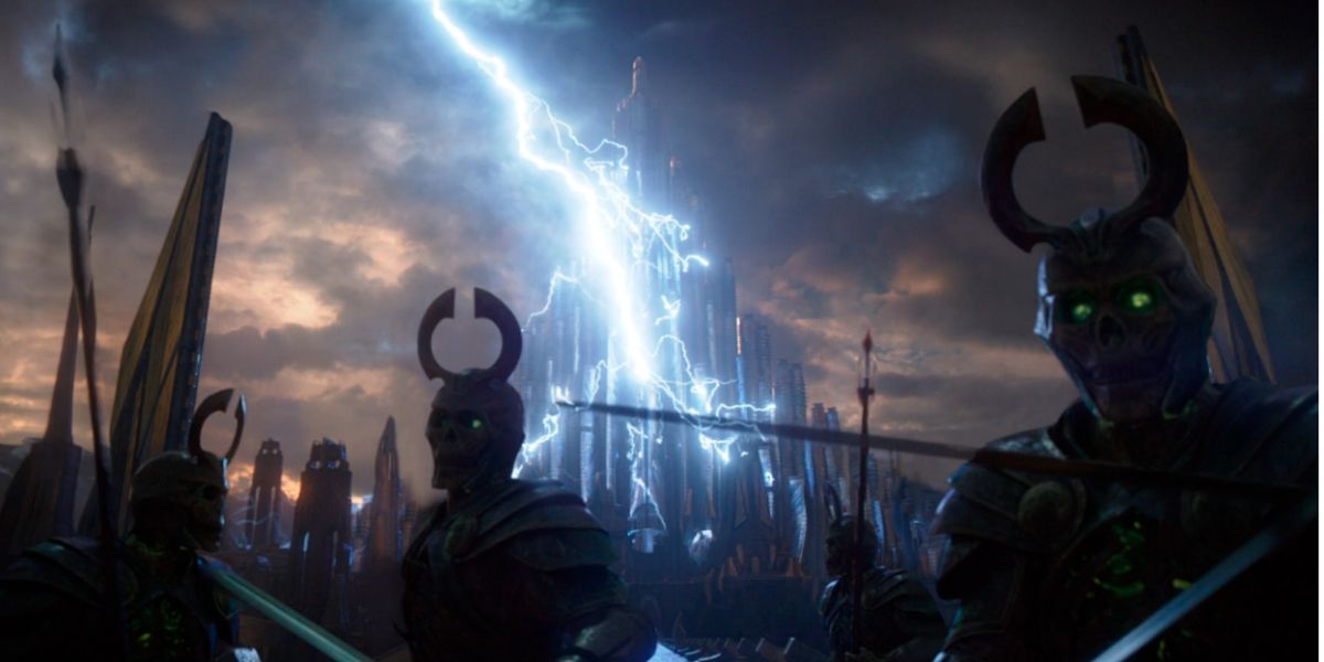 Thor calls down a massive lighting strike on Asgard's rainbow bridge.