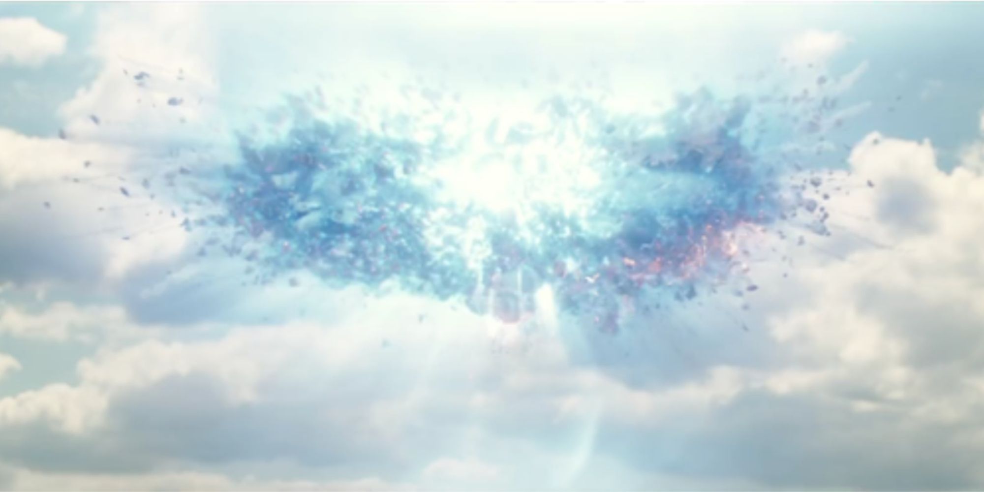 An image of Sokovia exploding in the sky in Age of Ultron