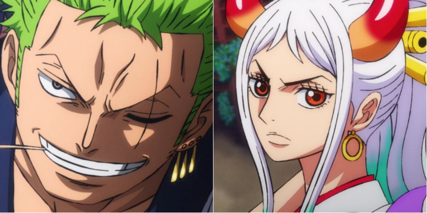 A split image of Zoro and Yamato from One Piece.