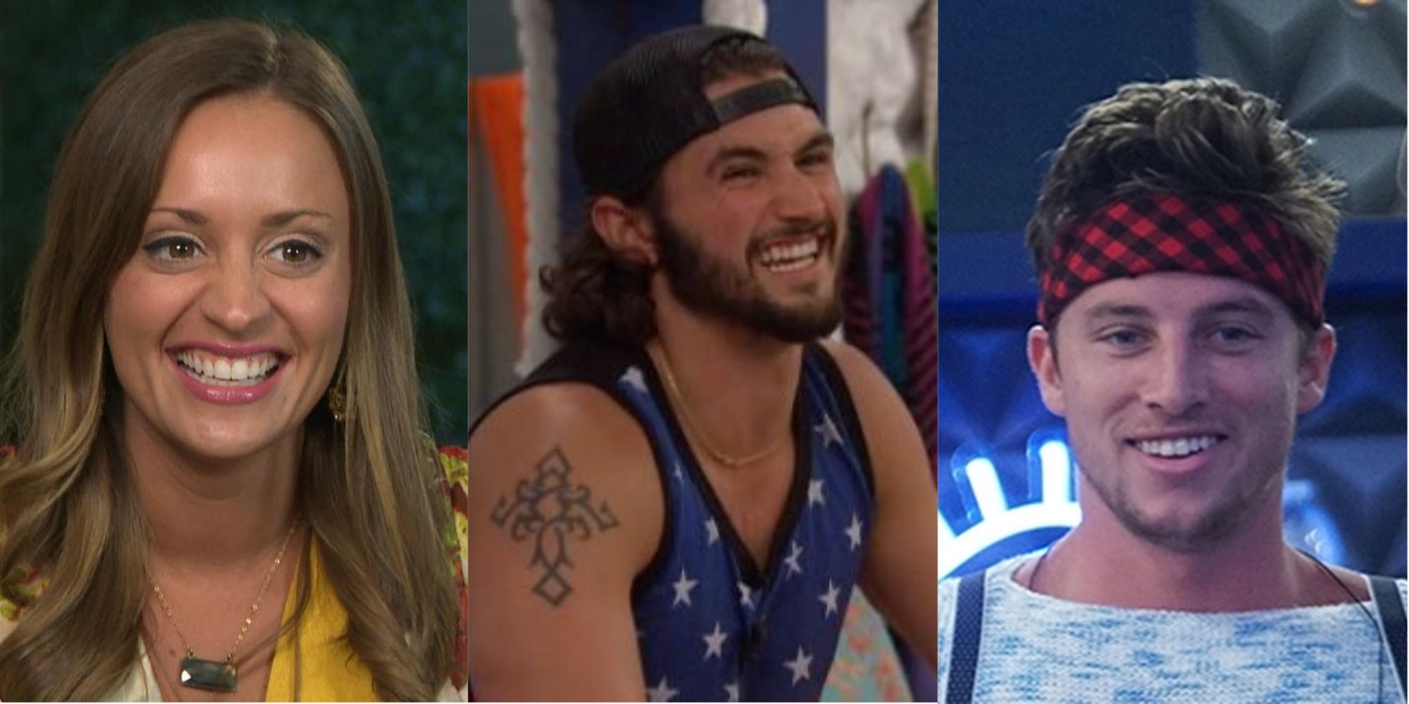 big brother fan favorites kaitlyn, victor, and brett all smiling and joyous.