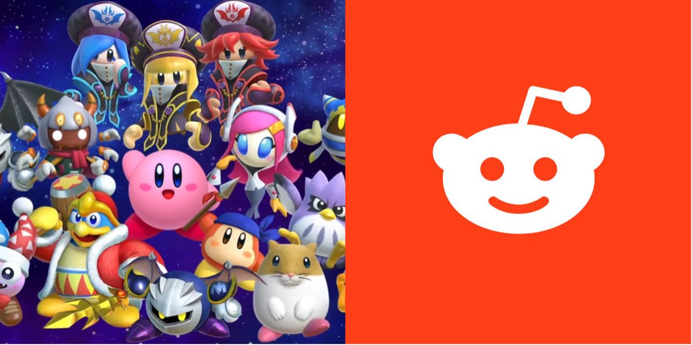 split image of kirby and reddit logo