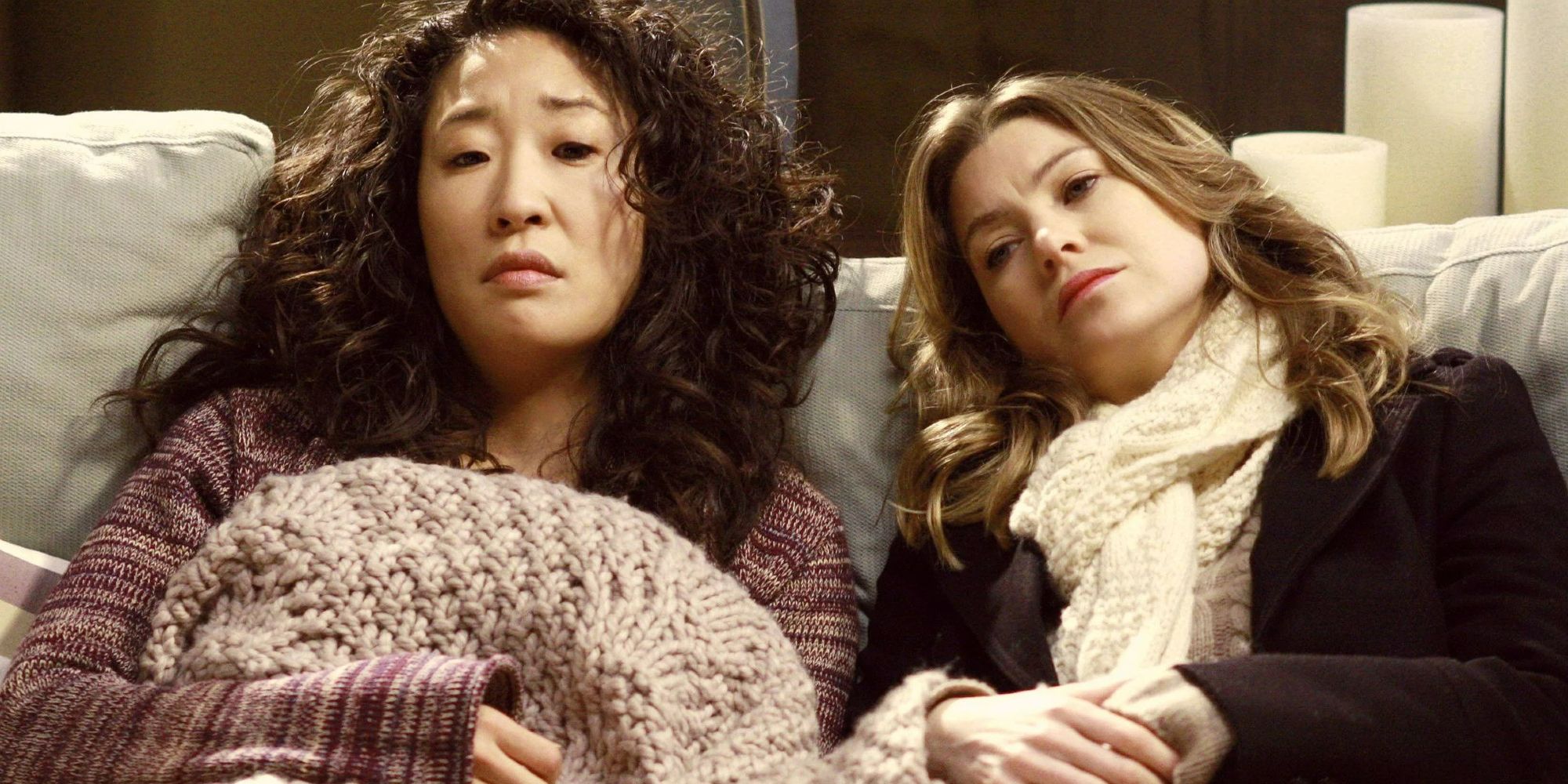 Cristina and Meredith looking sad on Grey's Anatomy