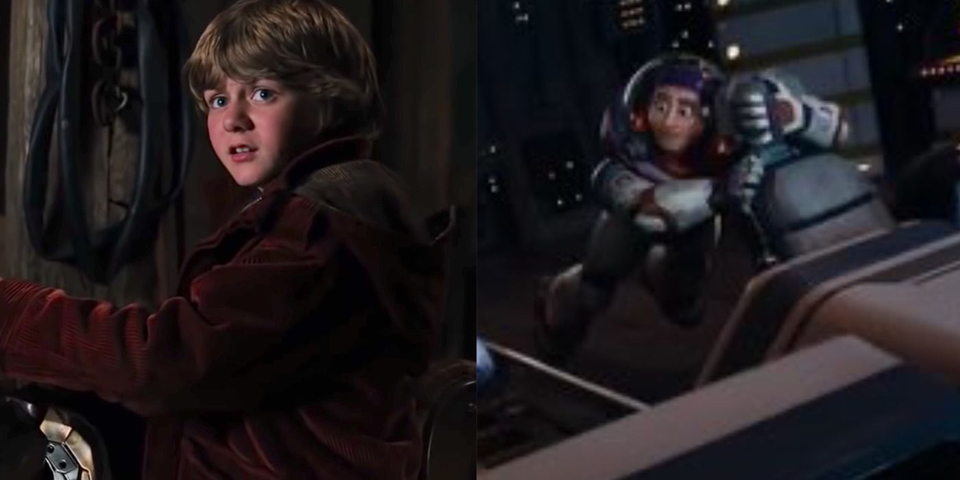 Harley Keener is in an image next to a picture of Featheringhamstan holding onto a chair in Lightyear