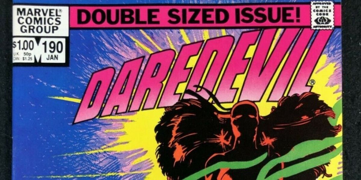 Elektra floats in front of words that say Daredevil from Resurrection