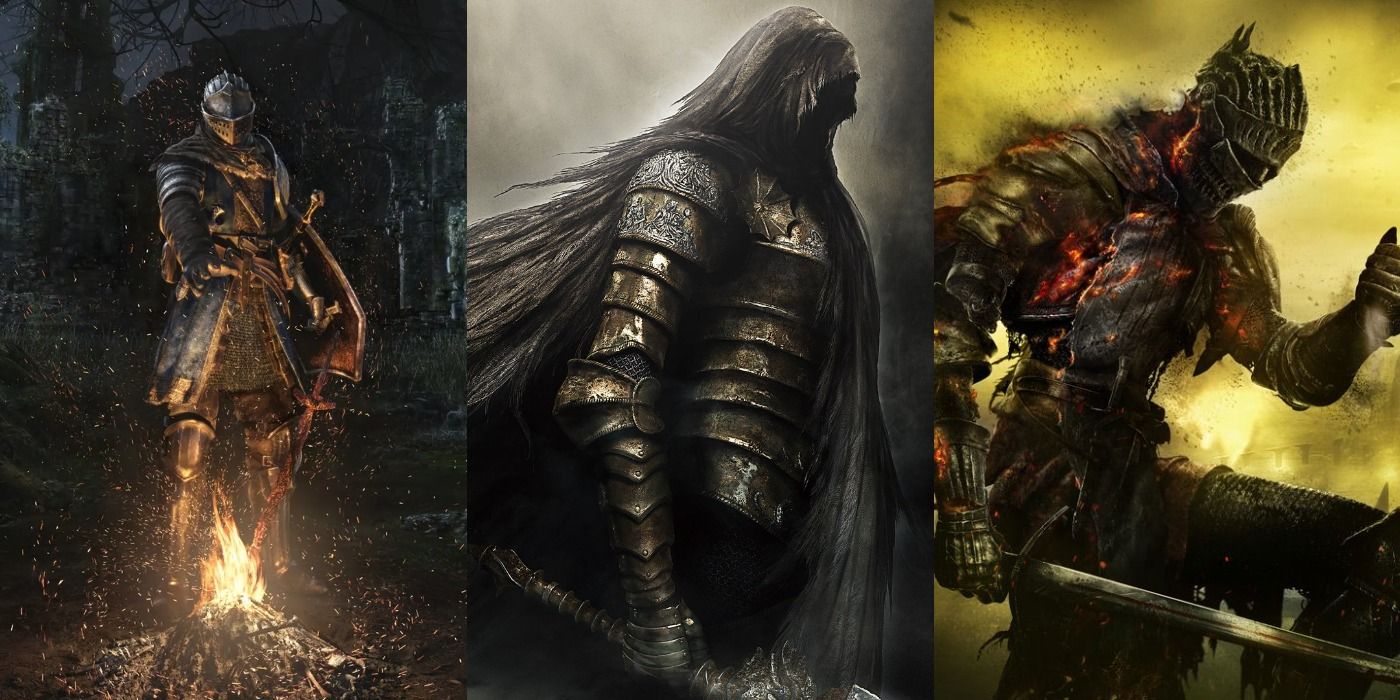 Split image of the protagonists of the Dark Souls trilogy.
