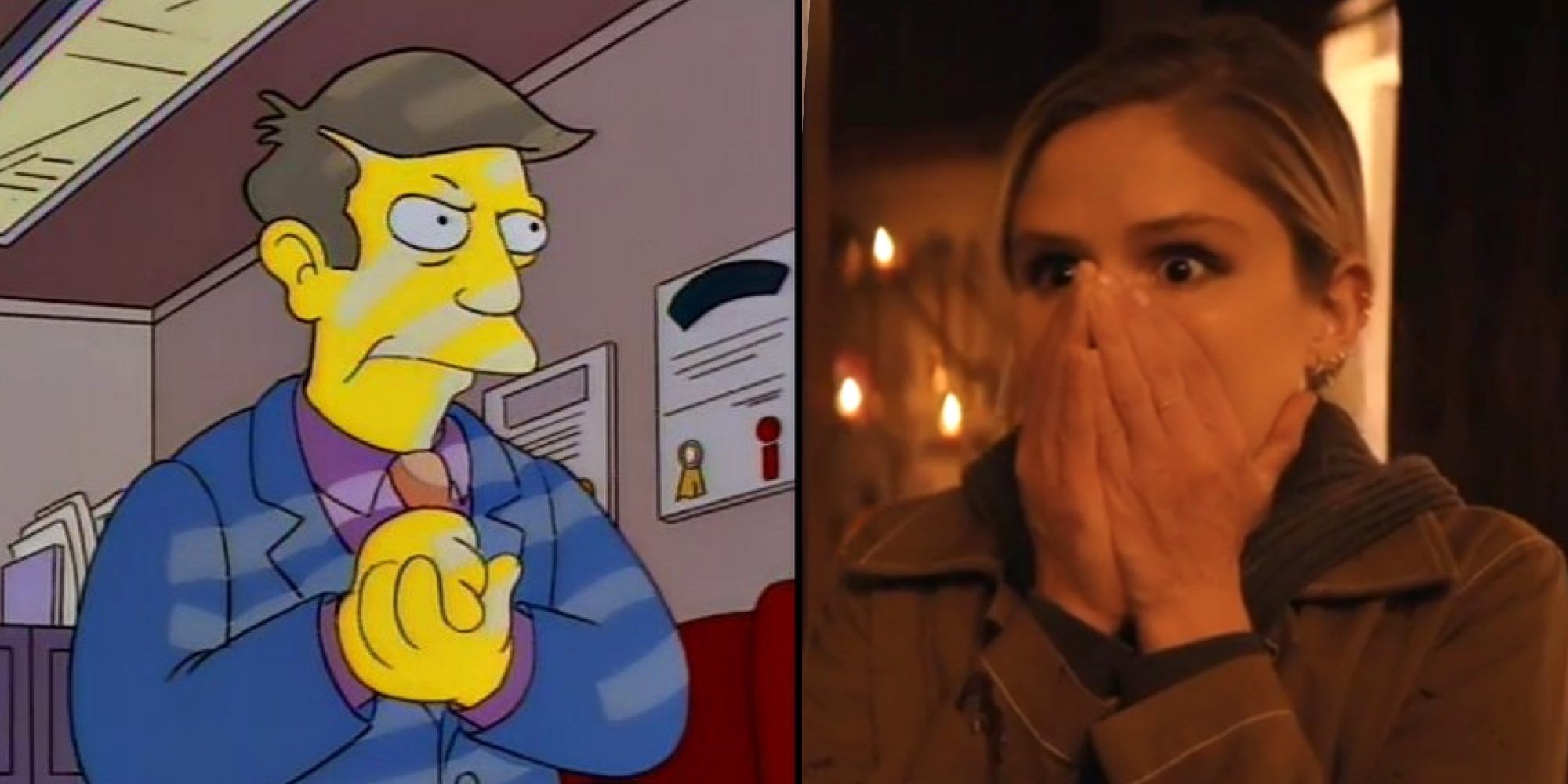Split image of Principal Skinner from the Simpsons looking scary and Starlight from the Boys looking scared
