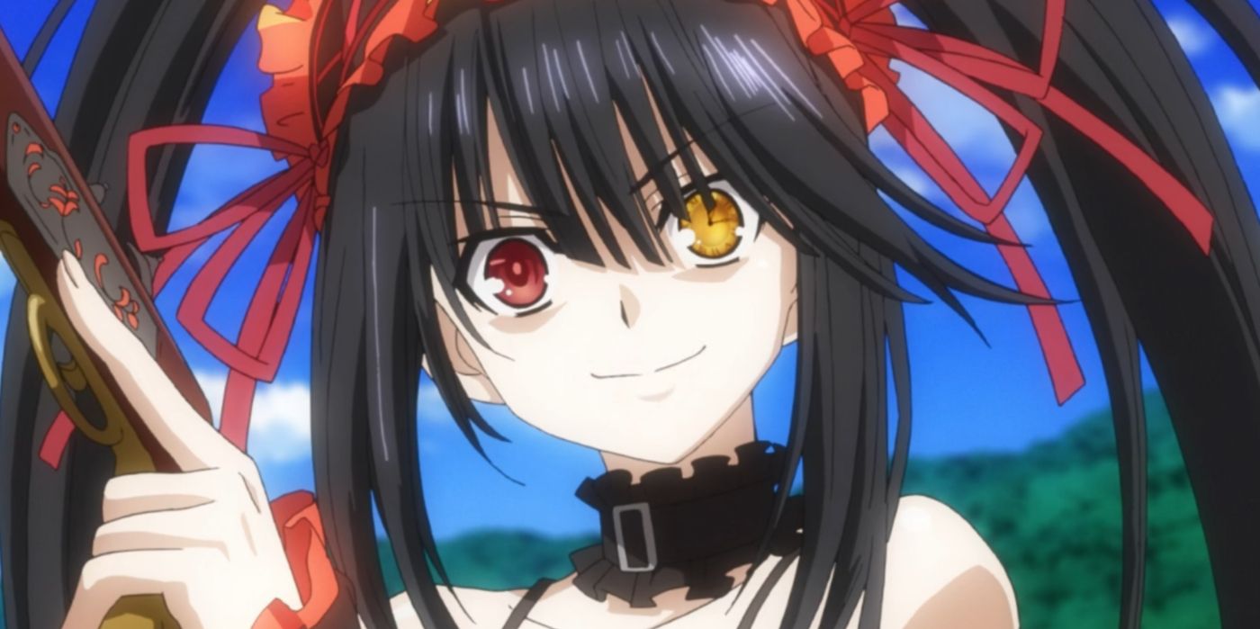 Date A Live character Kurumi Tokisaki brandishing her flintlock pistol and a wicked smile.