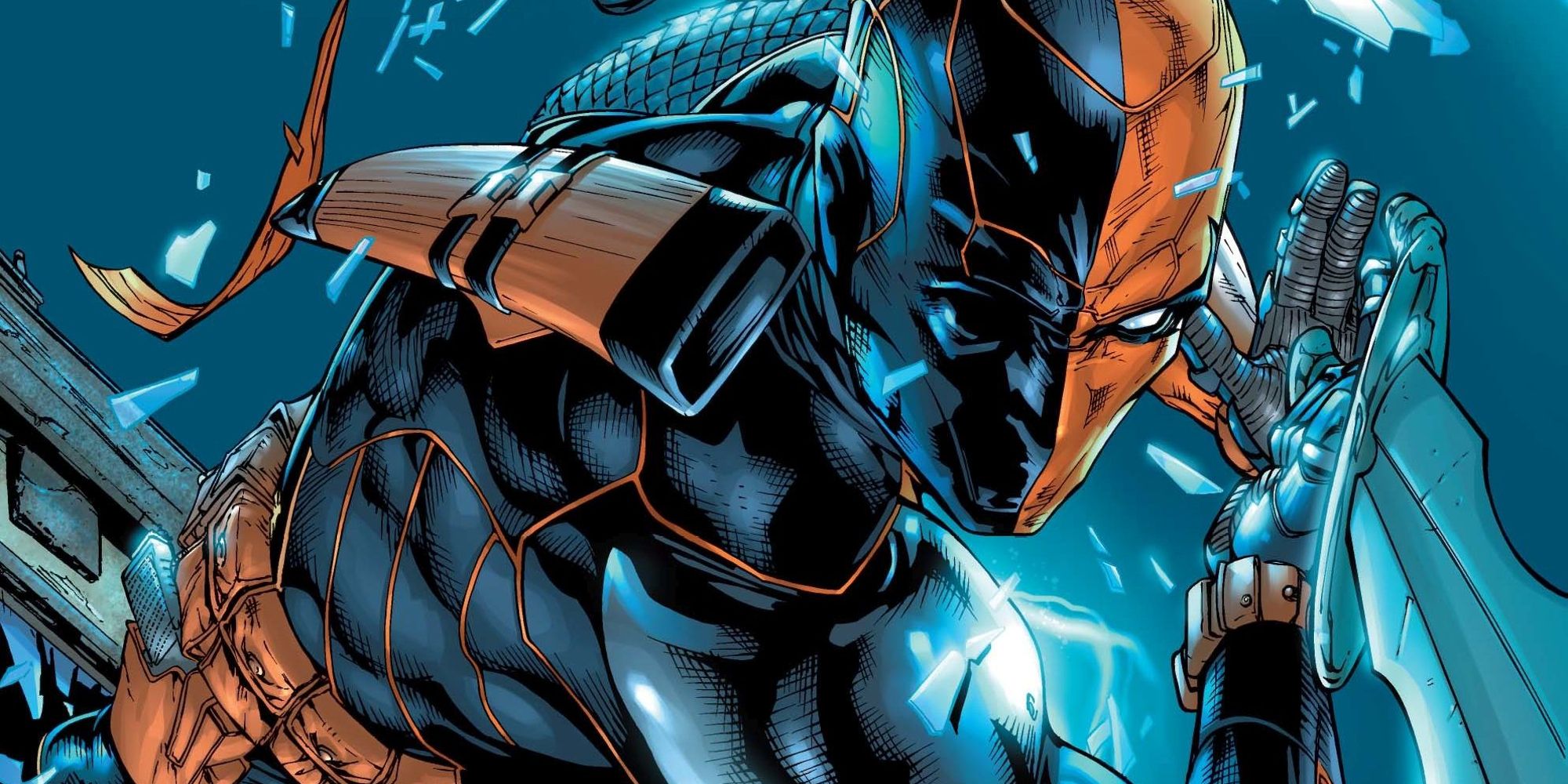 Deathstroke wielding his sword in DC comics