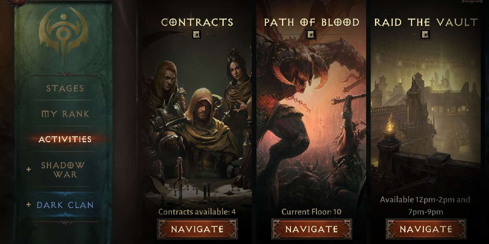 Diablo Immortal Faction Guide Bonuses Buffs Activities Shadow Activities