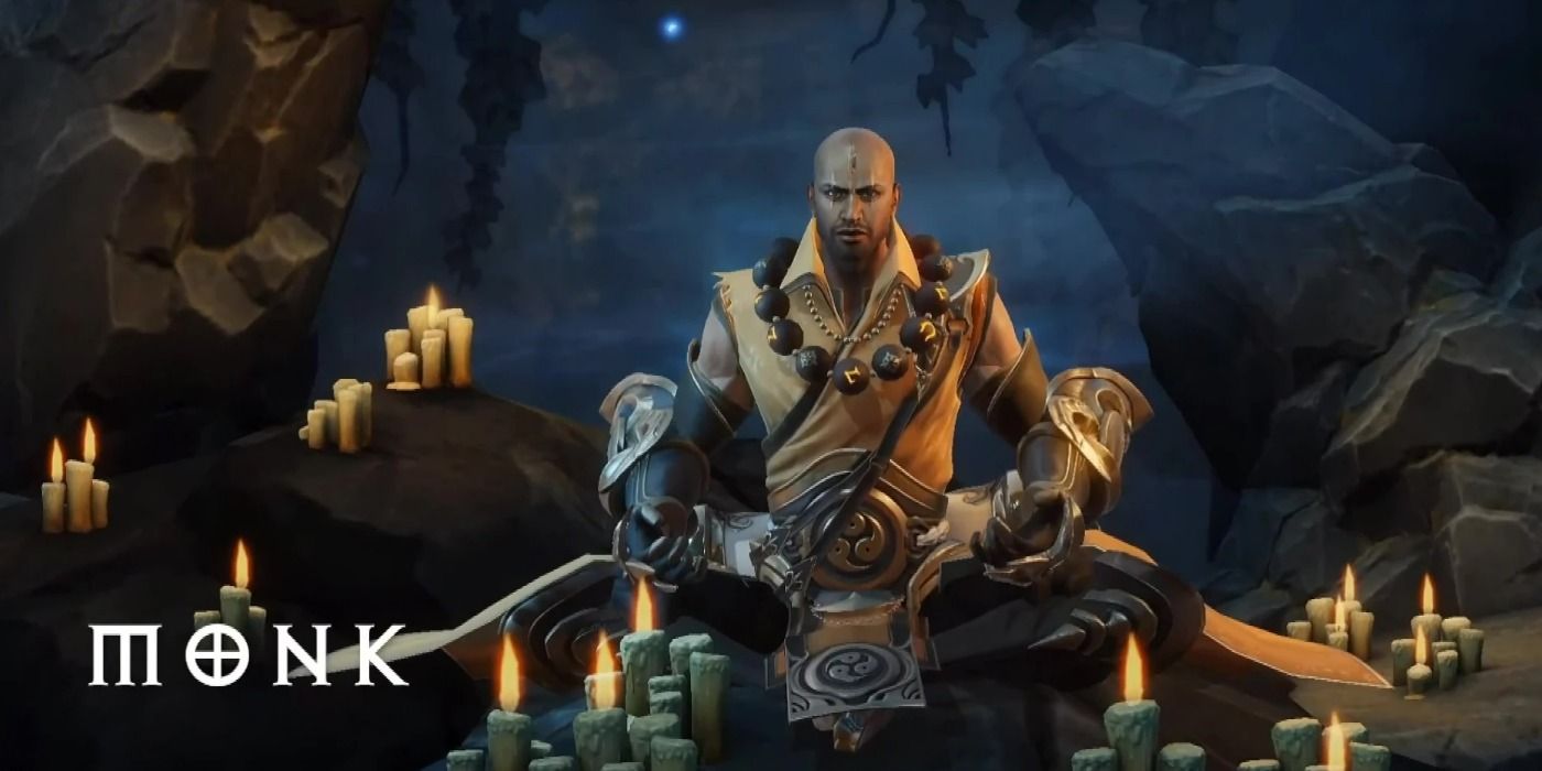 Diablo Immortal Monk Floating around Candles