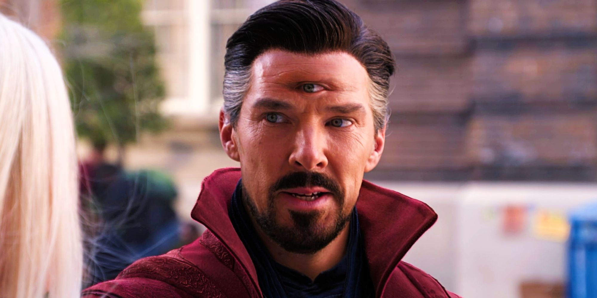 Doctor Strange in the Multiverse of Madness Doctor Strange with third eye looking at Clea