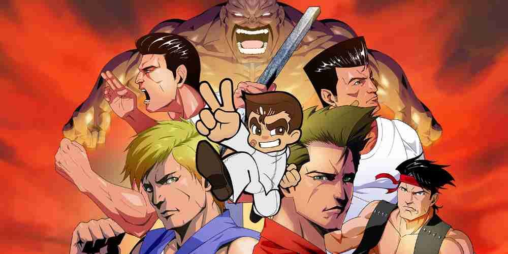 Double Dragon and Kunio-kun key art of a bunch of muscle men.