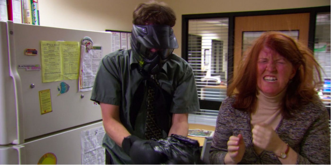 Dwight Schrute captures the bat on Meredith's head in The Office